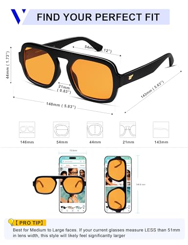 Image of VANLINKER Retro Square Aviator Sunglasses for Women Men 70s Vintage Style Trendy Flat Top Rectangle Sun Glasses VL9826