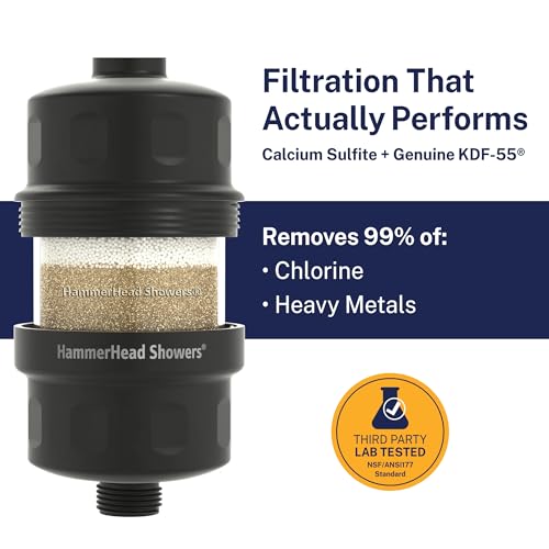 Image of HammerHead Showers Solid Metal Shower Head Filter - KDF 55 Shower Filter, High Pressure Universal Shower Filters to Remove Toxic Chemicals - Removes Chlorine and Heavy Metals - Matte Black
