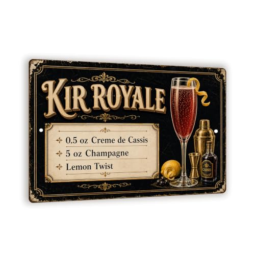 Kir Royale Recipe Metal Sign - Vintage Enamel Bar Wall Decor - 8x12 Cocktail Art