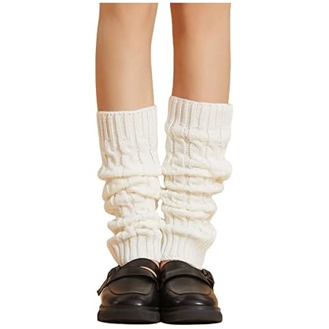 COZYEASE Women's Solid Cable Knit Leg Warmers Knitted Crochet Winter Socks White one-size Cover