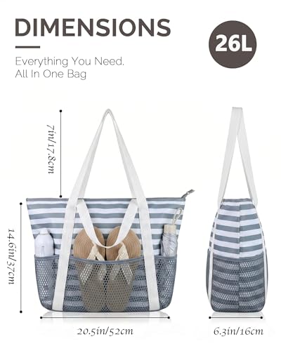 Image of HOMESPON Beach Bag Large Waterproof Sandproof Tote for Women with Zipper and Mesh Pockets