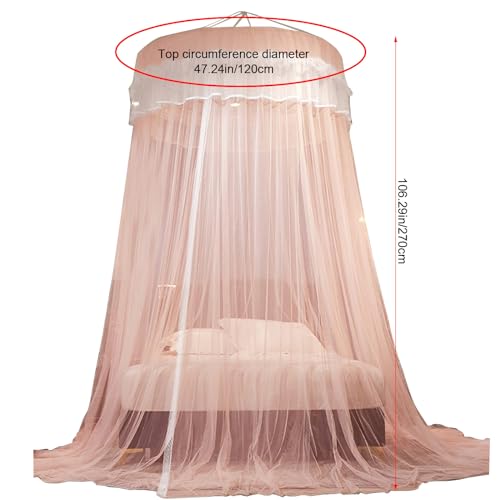 simplmasygenix Princess Bed Canopy for Girls Romantic Mosquito Net Bed Curtain Fine Sheer Mesh Lace Dome Canopy Cute Girls Adults Bedroom Decoration Castle Play Reading Nook Tent (Pink) - Thumbnail 6