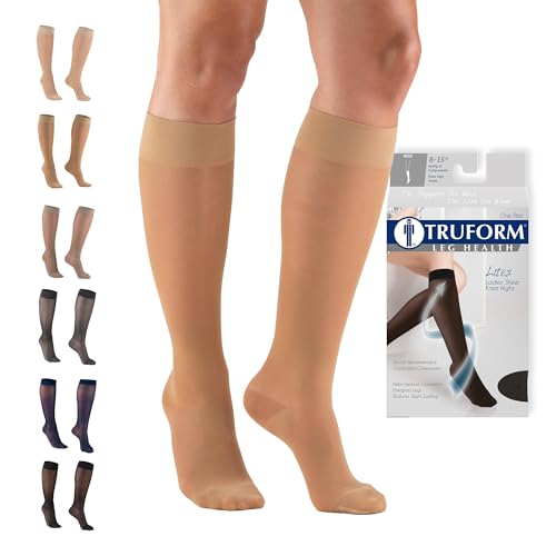 Image of Truform Sheer Compression Stockings, 8-15 mmHg, Women's Knee High Length, 20 Denier, Beige, Medium