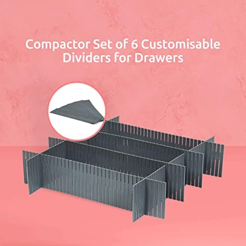 Compactor Set of 6 Drawer Separators, Drawer Dividers For Underwear and Accessories, Adjustable Length, Polypropylene, Grey, 44 x 10 cm, RAN7033