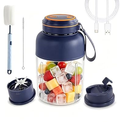 38-Blades Wireless Juicer Cup - 180W Portable Juicer blender Cup, Large Capacity Electric Fruit Juicers with 28/45 Oz Cup, Direct-Drink Lid and Wrist Cord (Blue-28oz)