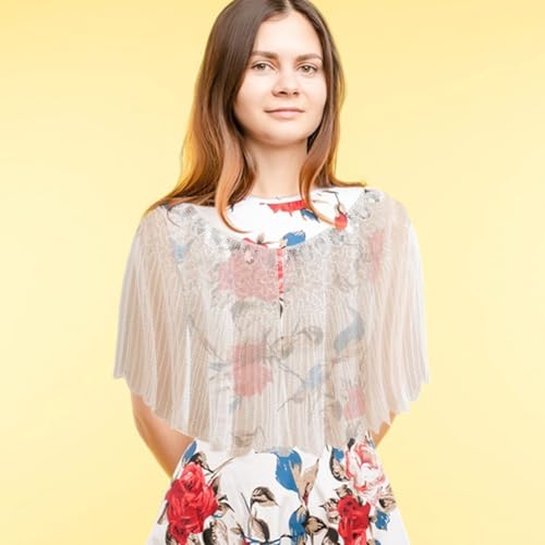 Zcargel Women Sequin Cape 1920S Vintage Style Lace Stole Wraps Wedding Party Scarf Cape Jacket Embellished Bridal Shawl3