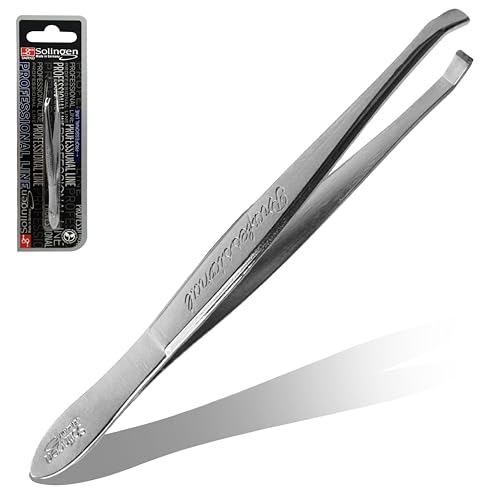 Solingen Germany Slant Tip Stainless Steel Eyebrow & Facial Hair Hand-Filed Made in Germany (Nickel)