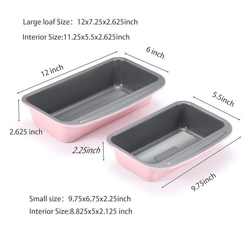 Monfish 2pcs Bread Loaf Pans for Home Baking, Carbon Steel loaf Tin, Gray Non-Stick Coating Pink Bread Pan Mold - Image 3