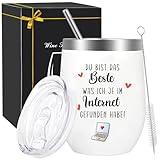 Weinbecher Edelstahl - Ich wünschte du würdest nebenan wohnen, Geschenke für Frauen, Geburtstagsgeschenk für Beste Freundin Schwester, Thermobecher mit Deckel, Stroh und Strohhalmpinsel (Internet)