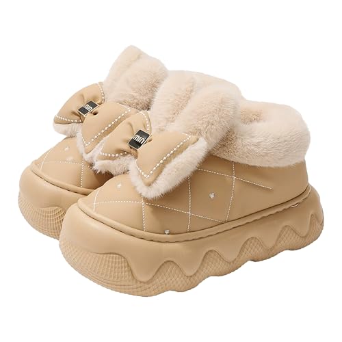 PZPUE Pantuflas peludas para mujer, cálidas, para el invierno, con orejas de conejo, con forro de felpa, antideslizantes, impermeables, para interiores y exteriores, Khaki, 39 EU