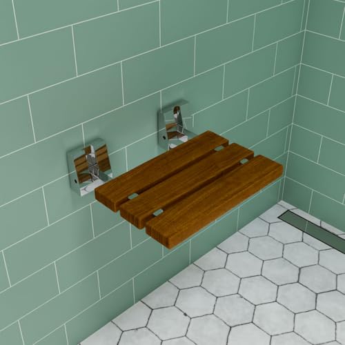 EcoSpa Wall Mounted Folding Teak Shower Seat – Solid Wood Bathroom Bench for Wet Rooms, Walk-In Showers & Mobility Support – Hygienic, Space-Saving Design – Supports Up to 117kg - Image 8