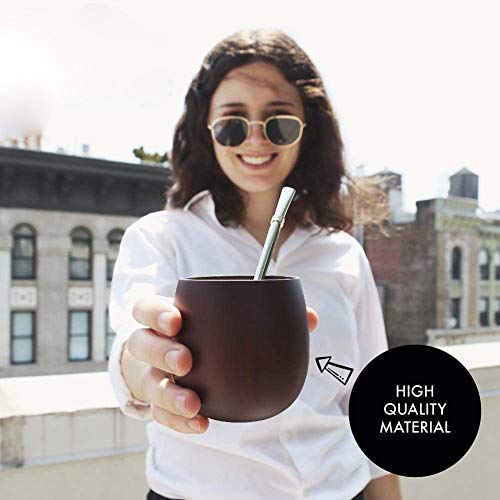 Nephit Juego de té de madera Yerba KüRbis Mate pintado a mano, natural, taza de agua mate, taza con paja, pincel de 200… - Imagen 6