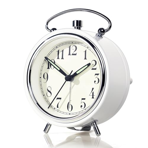 AYRELY®4' Wecker laut für Tiefschläfer – Leiser Analoger Tischwecker mit eingebauter Metallglocke und Nachtlicht für Schlafzimmer, Nachttisch,...