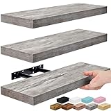 Sorbus Floating Shelves for Wall – 16 Inch Floating Shelf for Kitchen, Bedroom, Living Room, Bathroom, Home & Wall Decor - Mounted Bathroom Shelves with Invisible Brackets (Grey, 3 Pack)