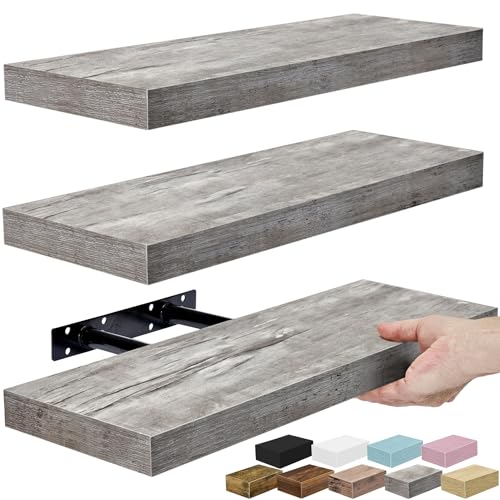 Sorbus Floating Shelves for Wall 16 Inch Floating Shelf for Kitchen Bedroom Living Room Bathroom Home & Wall Decor - Mounted Bathroom Shelves with Invisible Brackets (Grey 3 Pack)