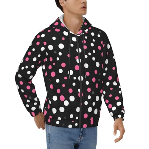 Sweat à capuche pour homme avec cordon motif pois noirs et manches longues décontracté