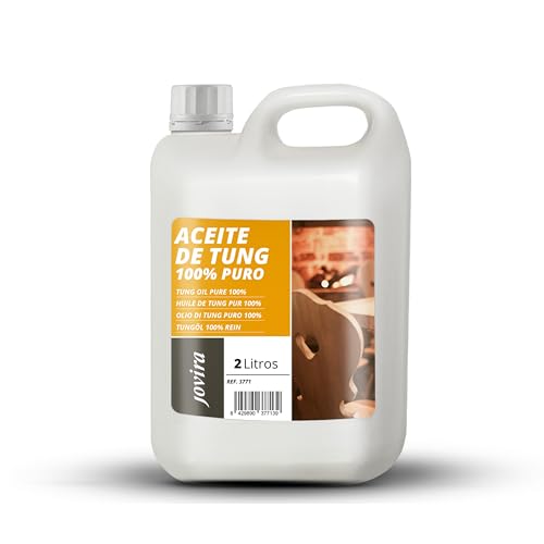 JOVIRA PINTURAS Aceite de Tung (100% Puro) | 2 Litros |. Indicado para tratar la madera, protegiendola del sol y lluvia. Evita la entrada de humedades. (2 Litros) B-31