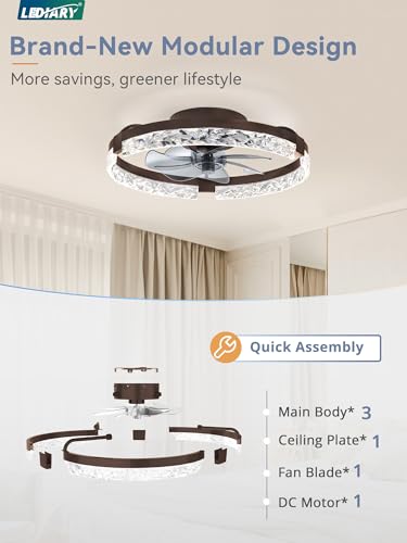Image of LEDIARY 20 inch Low Profile Ceiling Fans with Lights, APP & Remote, Brown