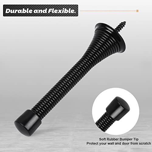 Cton 12 Pack Spring Door Stoppers 3-1/4" Alloy Steel Flexible Heavy Duty Door Stop With Rubber Bumper Tips For Bottom Of Door, Home And Office, Black #TOP2