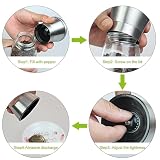 Atliberswo Zestaw 2 młynków do przypraw z uchwytem – 180 ml młynek do soli i pieprzu w szkle i stali nierdzewnej z ceramicznym młynem, regulowany, przybory kuchenne do ziół i przypraw