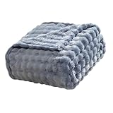 Uqezagpa Plüschdecke mit Kaninchen-Kunstfell, mit Samt-Flanell-Seite, flauschige Decke zum...