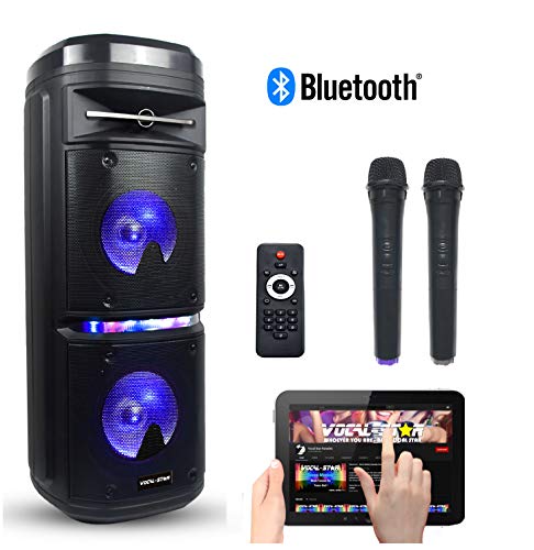 Vocal-Star Portable PA speaker with Bluetooth 2 wireless microphones and LED Light Effects 200w VS-P180