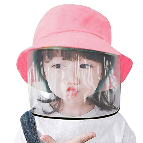 Kids Protective Face Shield Hat Face Mask Cap Anti-Saliva Hat Anti Pollution Bucket Hat Dustproof Splash Facial Cover Removable Dustproof Cover Fisherman Hat Boys Girls Cotton Sun Hat,Pink