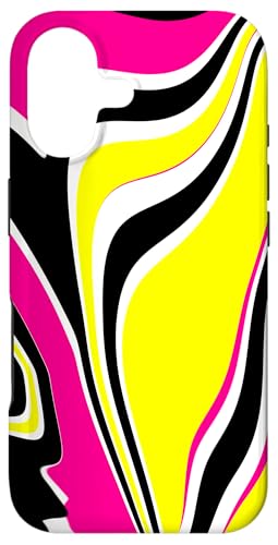 イエロー ピンク ブラック ホワイト スワール モダン 抽象アートパターン スマホケース iPhone 17 用