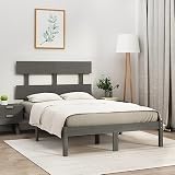 Estructura de Cama Madera Maciza Gris King Size 150x200 cm,Camas y somieres-3104680
