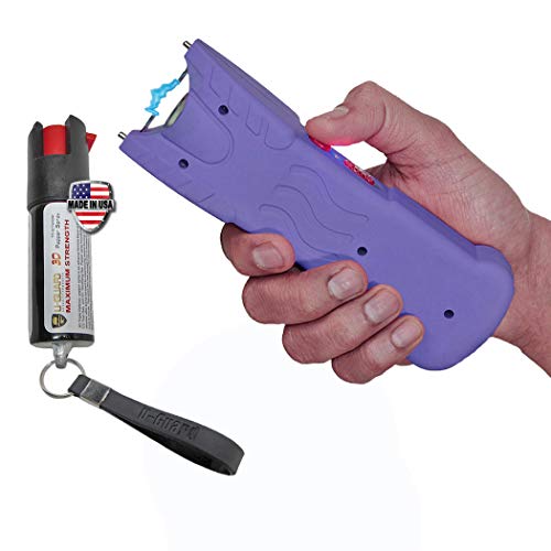 Police Stun Gun Heavy Duty Purple Flashlight Combo Pepper Spray Key Chain Defense Kit. High Volt Rechargeable Stun Gun .5oz OC CS Tear Gas Defense Spray & UV Dye Police Formula Made in USA