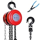 AAIN 3 Ton (6600 lbs) Manual Hand Chain Hoist - 10 ft Heavy-Duty Steel Chain with 2 Safety Hooks, Portable Hand Lift Chain Block for Workshop, Transport, and Industrial Use - Red