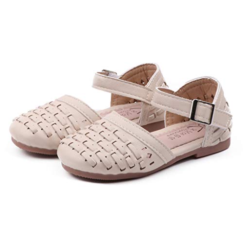 EnJoCho Little Girls' Sandals Infant Kids Baby Summer Beach Weaved Casuanl Princess Shoes for Childen 1 to 12Years (Beige-a#qh, 3 Big Kids)3