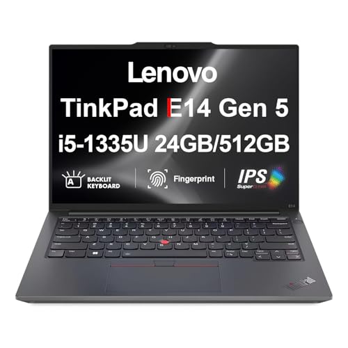 Lenovo ThinkPad E14 Gen 5 Business Laptop 14" FHD+ (13th Gen Intel i5-1335U, 24GB DDR4, 512GB PCIe SSD, Intel Iris Xe, Backlit, Fingerprint, Thunderbolt 4, 5MP Webcam, WiFi 6E, RJ-45, Win 11 Pro)