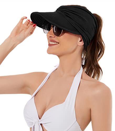 Durio Sun Hats For Women Uv Protection Wide Brim Sun Visor Hats For Women Packable Summer Beach Hats Black #TOP26