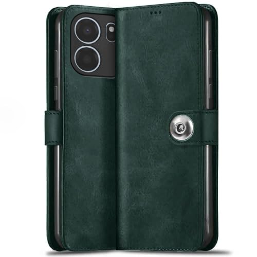 Image of TheGiftKart Genuine Leather Finish Flip Back Cover Case for OnePlus Nord CE 6 5G | Inbuilt Pockets & Stand | Wallet Style | Designer Button | Flip Back Cover for OnePlus Nord CE6 (Faux Leather, Green)