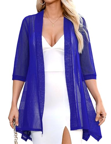 Image of iClosam Women Casual 3 /4 Sleeve Sheer Open Front Cardigan Sweater Kimono