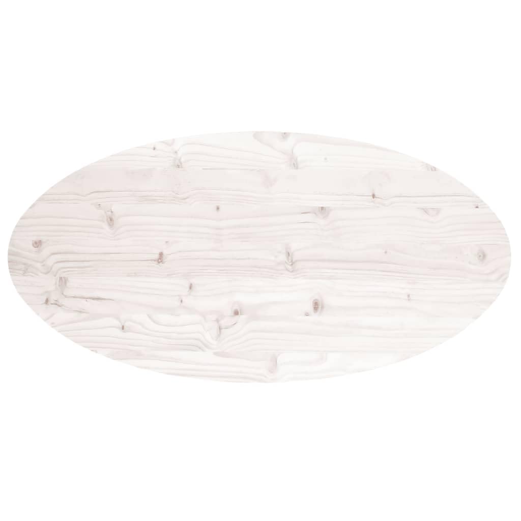 Blat stołu z litego drewna sosnowego, biały, 100 x 50 x 2,5 cm, owalny, zapasowy blat stołu do stolika kawowego, stolik pomocniczy, stolik barowy, pokryty białym kolorem, gotowy do użycia