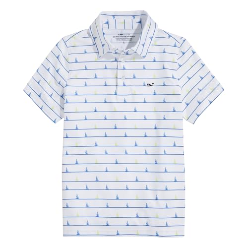 Image of vineyard vines Boys Printed Sankaty Polo, Boat Stripe - White Cap, Small