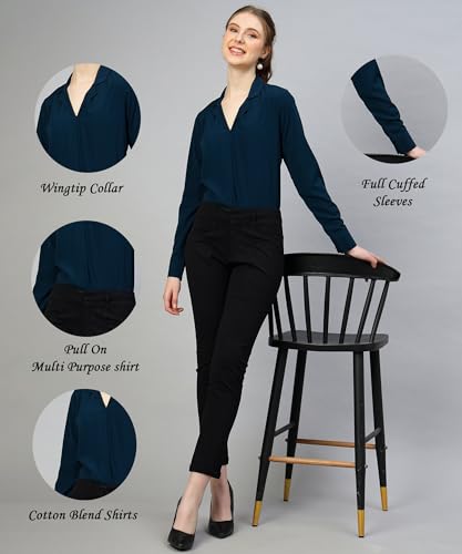 Image of Women's Regular Fit Cotton Blend Shirts with Wingtip Collar