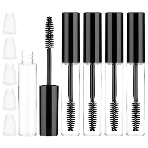 Lot de 5 bouteilles de mascara vides 10 ml - Brosse à cils avec récipient rechargeable - Entonnoir transparent
