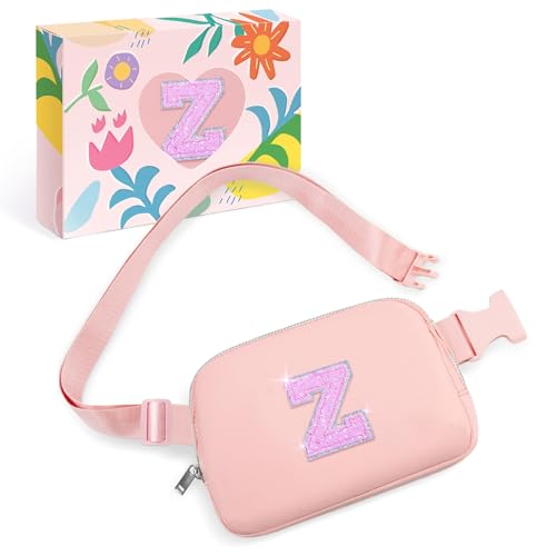 Image of COSHAYSOO Initial Letter Fanny Pack for Girls Personalized Christmas Birthday Gifts for 6 7 8 9 10 11 12 Year Old Teen Girl, Girly Fashion Crossbody Purse Belt Bag Preteen Tween Trendy Stuff Pink Z