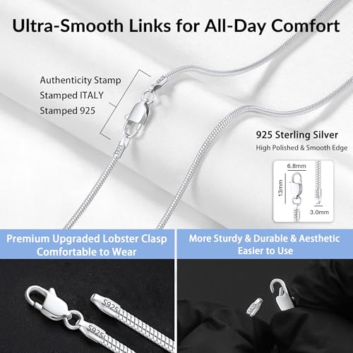 Jewlpire Italian 1.5mm 2mm 2.5mm Snake Chain 18K Gold Plated 925 Sterling Silver Chain Necklace for Women, Smooth Sturdy Hypoallergenic, 16 18 20 22 24 Inch3