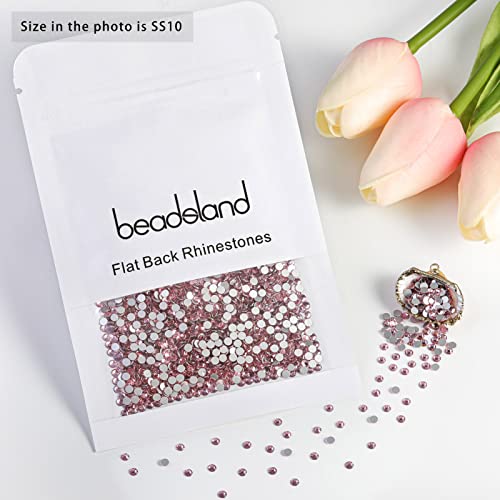 Beadsland Flat Back Crystal Rhinestones Round Gems for Nail Art and Craft Glue Fix, Light Pink, 2.7-2.9mm, SS10/1440pcs