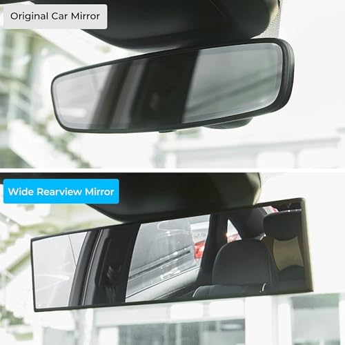 Image of Car Rear View Mirror | 360 Wide Angle Panoramic Rearview | Blind Spot Eliminator | 11.81 Inch Clip-On Interior Mirror | HD Convex Anti-Glare Glass | Universal Fit SUV Sedan Hatchback | ABNOL