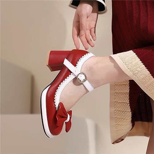 Image of FOREADA Lolita Bow Platform High Heel Women Rockabilly Mary Jane Dress Pump | Boasts soft kawaii retro vintage lolita tea party aesthetic, with block heel ,bow, round toe versatile style for dress wear