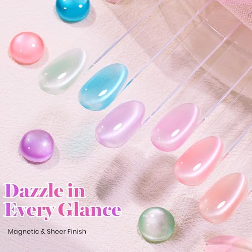 Image of Beetles Fairy Garden Cat Eye Gel Nail Polish Set - 6 Colors 15ML Full Size Spring Gel Polish Kit Glitter Pink Purple Blue Orange Red Green Magnetic Effect Soak Off UV Nail Art DIY Manicure