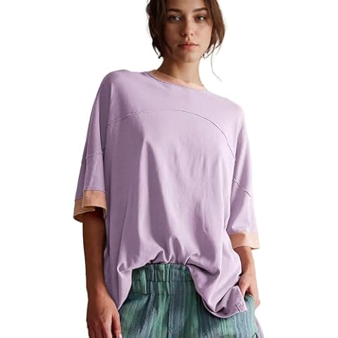 Songling Womens 3/4 Length Sleeve Casual Loose Fit Summer Tee Shirt Basics Cotton t Shirts Trendy Tops(Purple,XS), X-Small Cover