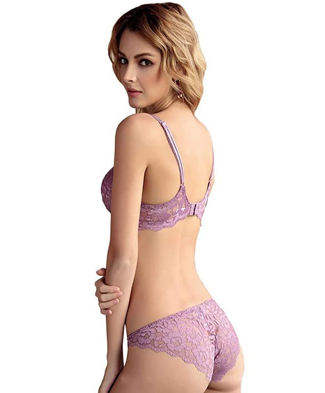 Image of Brachy Women's Padded Underwired Push Up Lingerie Bralette Floral Lace 2 Pieces Push up Bra & Panties Set