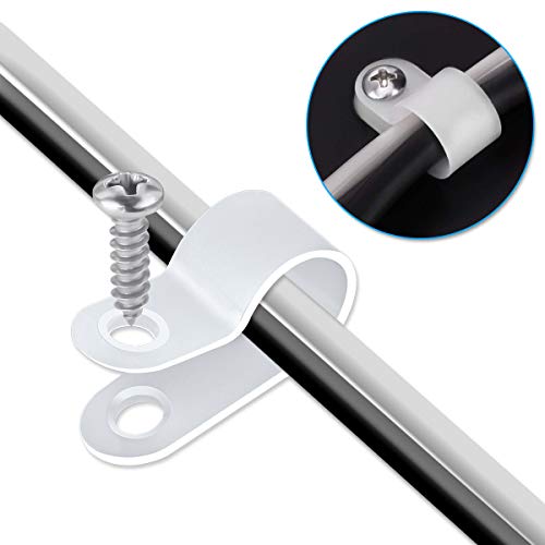 Lokman 100 Pack 1/4 Inch Rope Light P-Style Mounting Clips With Compatible Stainless Steel Pan Head Phillips Screws #TOP3