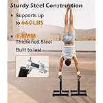 TABEKE Push Up Bar, 14'' High Steel Parallettes & Dip Bar with Full Coverage Foam Handle, Heavy-Duty Calisthenics Parallel Bars for L-Sit, Dips, Home Gym Strength Training Workout - Image 2